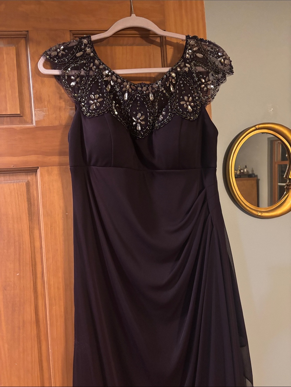 Xscape Beaded Illusion Yoke Evening Gown - Purple